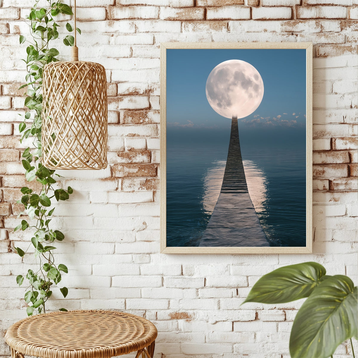 Steg zum Vollmond Poster – Raumansicht 1