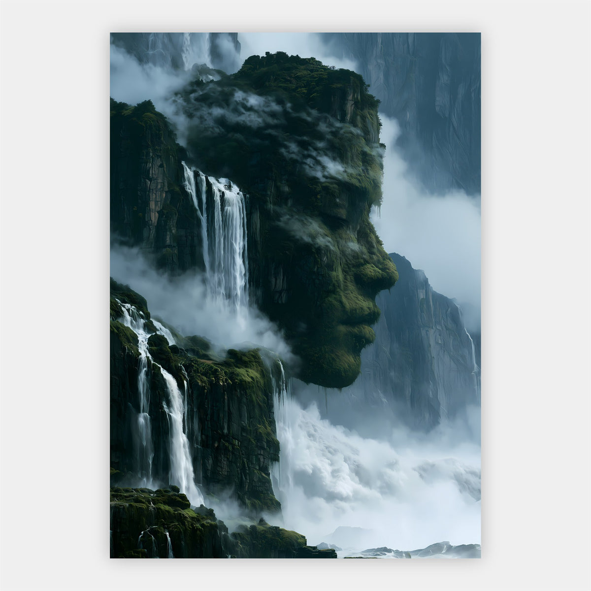 Wasserfallgesicht im Felsen Poster – Freisteller