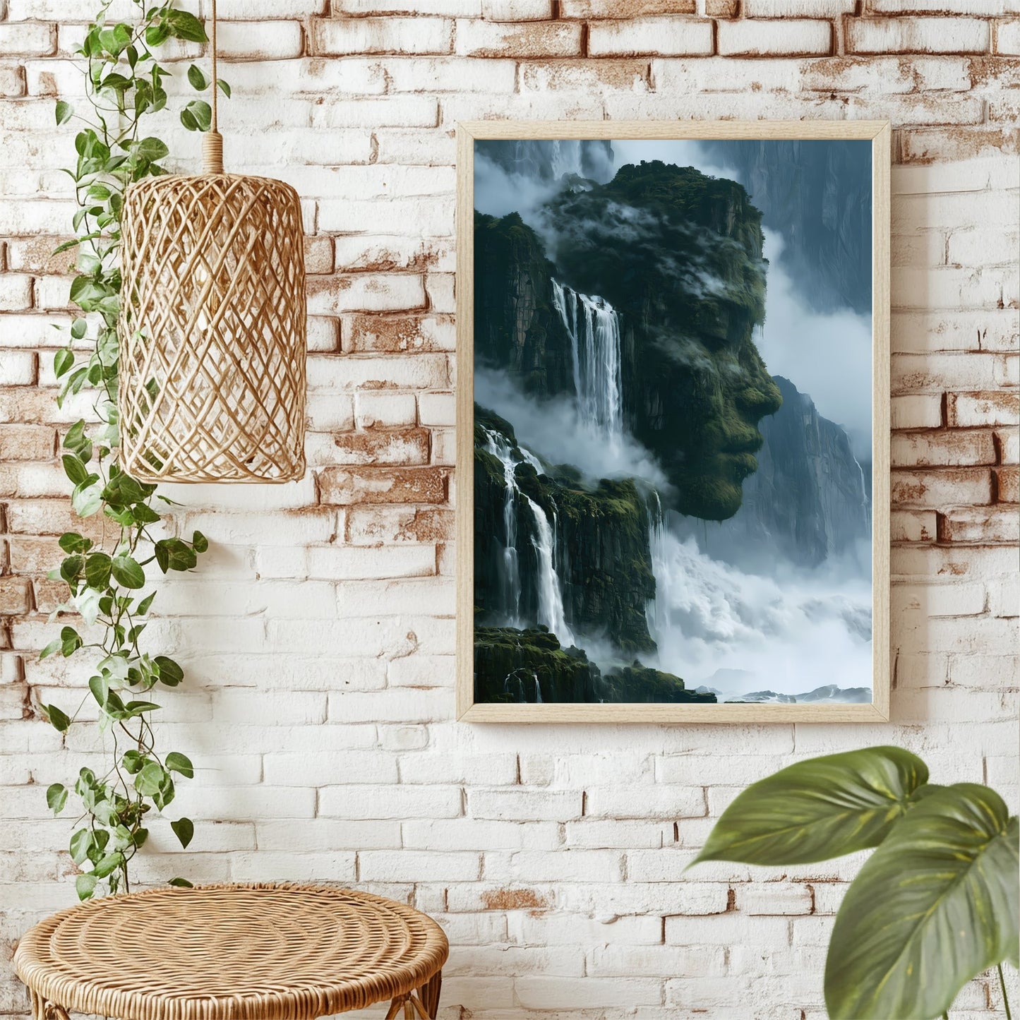 Wasserfallgesicht im Felsen Poster – Raumansicht 1
