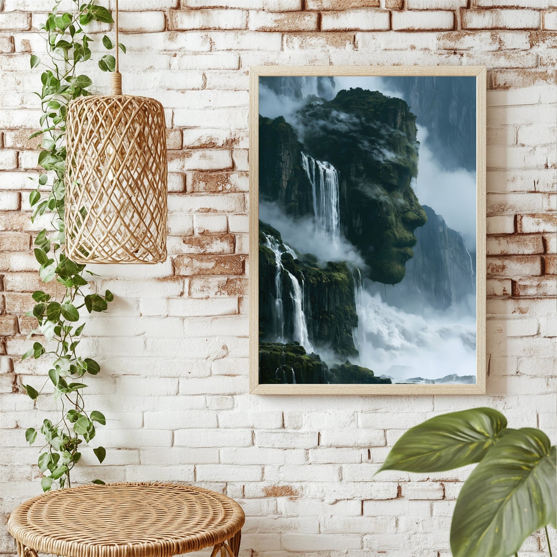 Wasserfallgesicht im Felsen Poster – Raumansicht 1