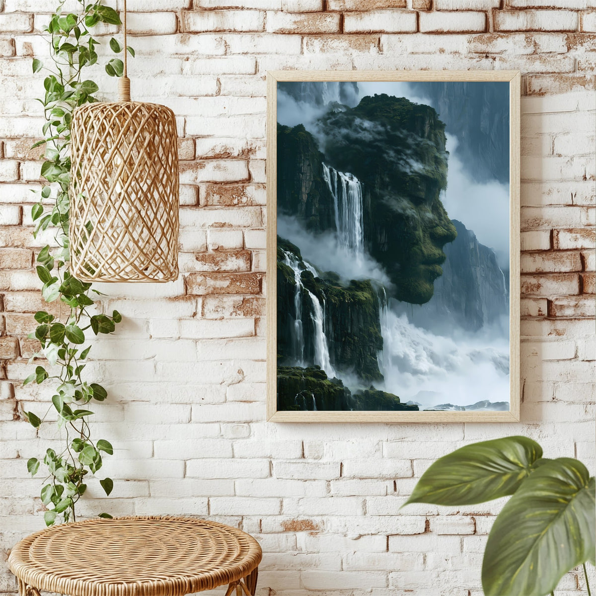 Wasserfallgesicht im Felsen Poster – Raumansicht 1
