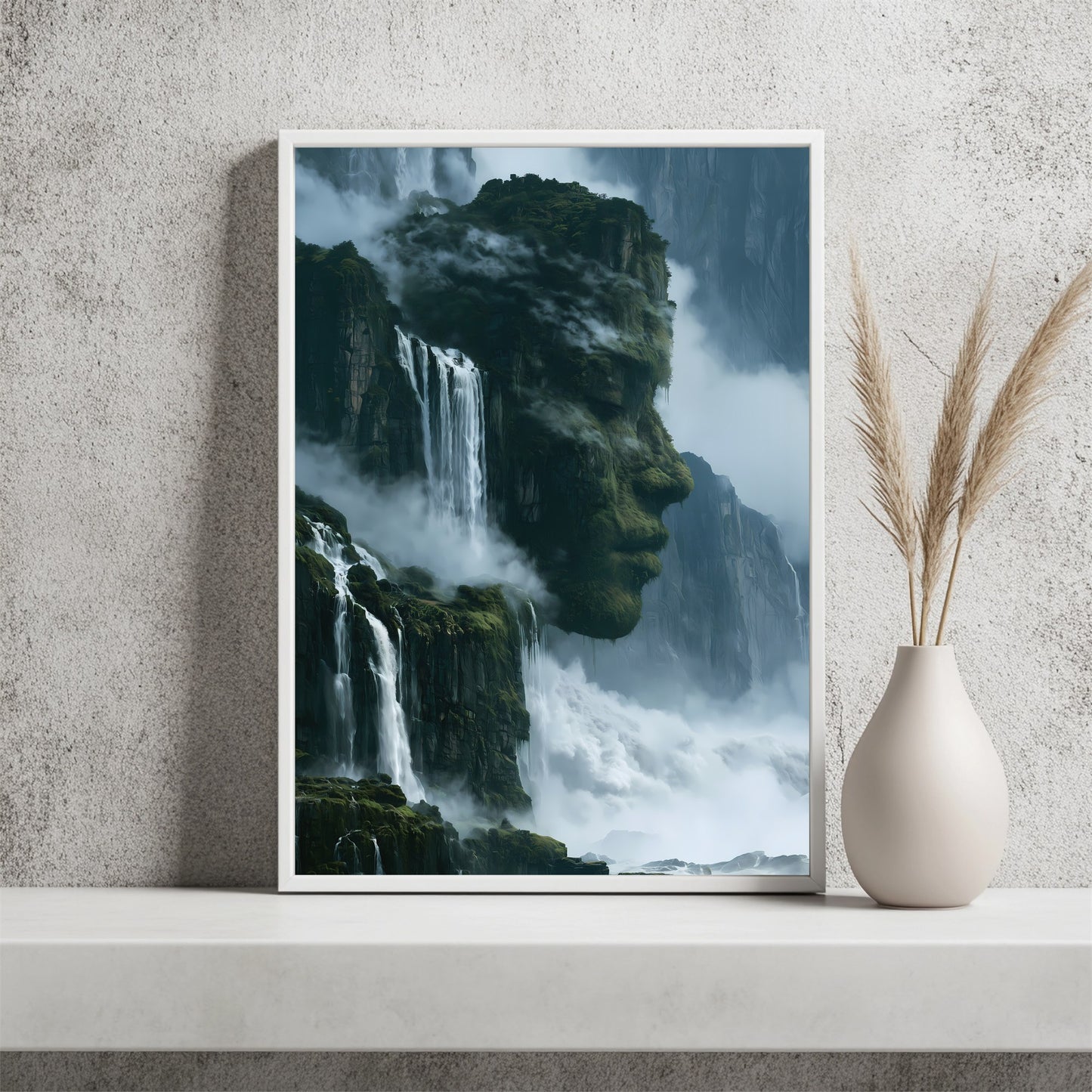 Wasserfallgesicht im Felsen Poster – Raumansicht 2