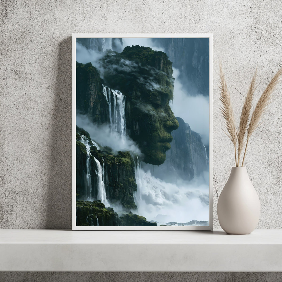 Wasserfallgesicht im Felsen Poster – Raumansicht 2