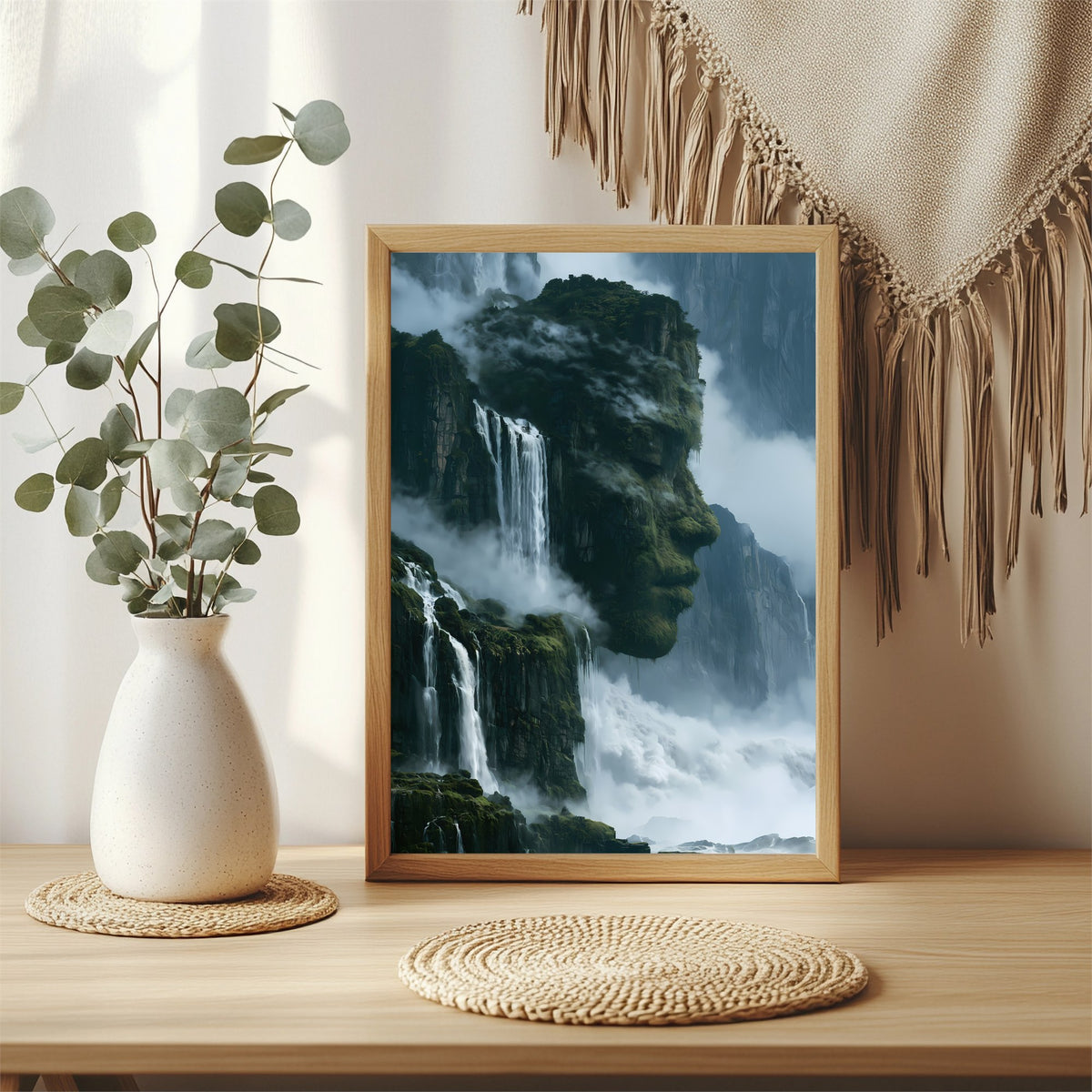 Wasserfallgesicht im Felsen Poster – Raumansicht 3