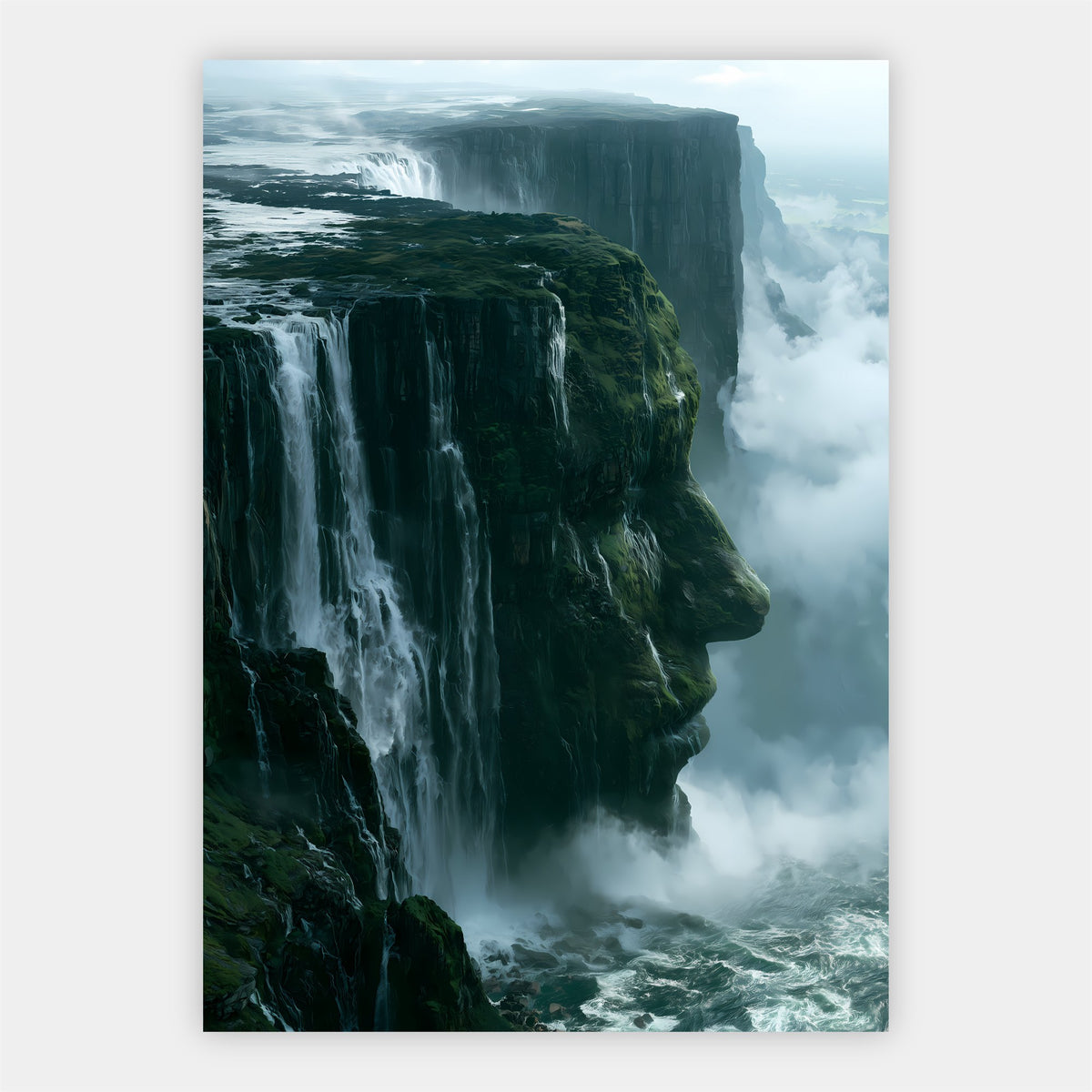 Schwebende Wasserfallklippen Poster – Freisteller