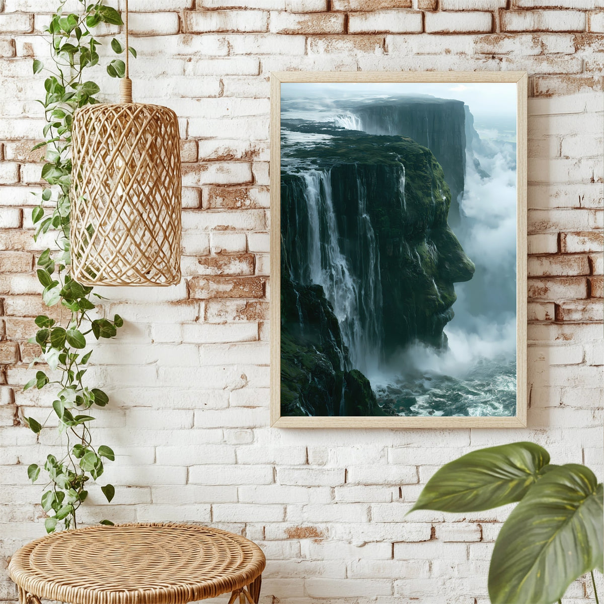 Schwebende Wasserfallklippen Poster – Raumansicht 1