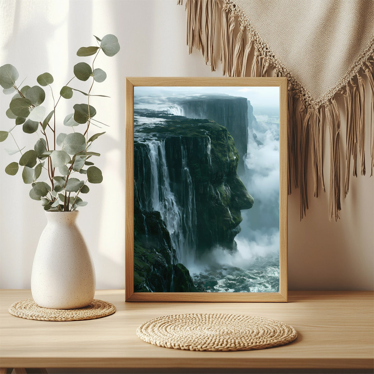 Schwebende Wasserfallklippen Poster – Raumansicht 3