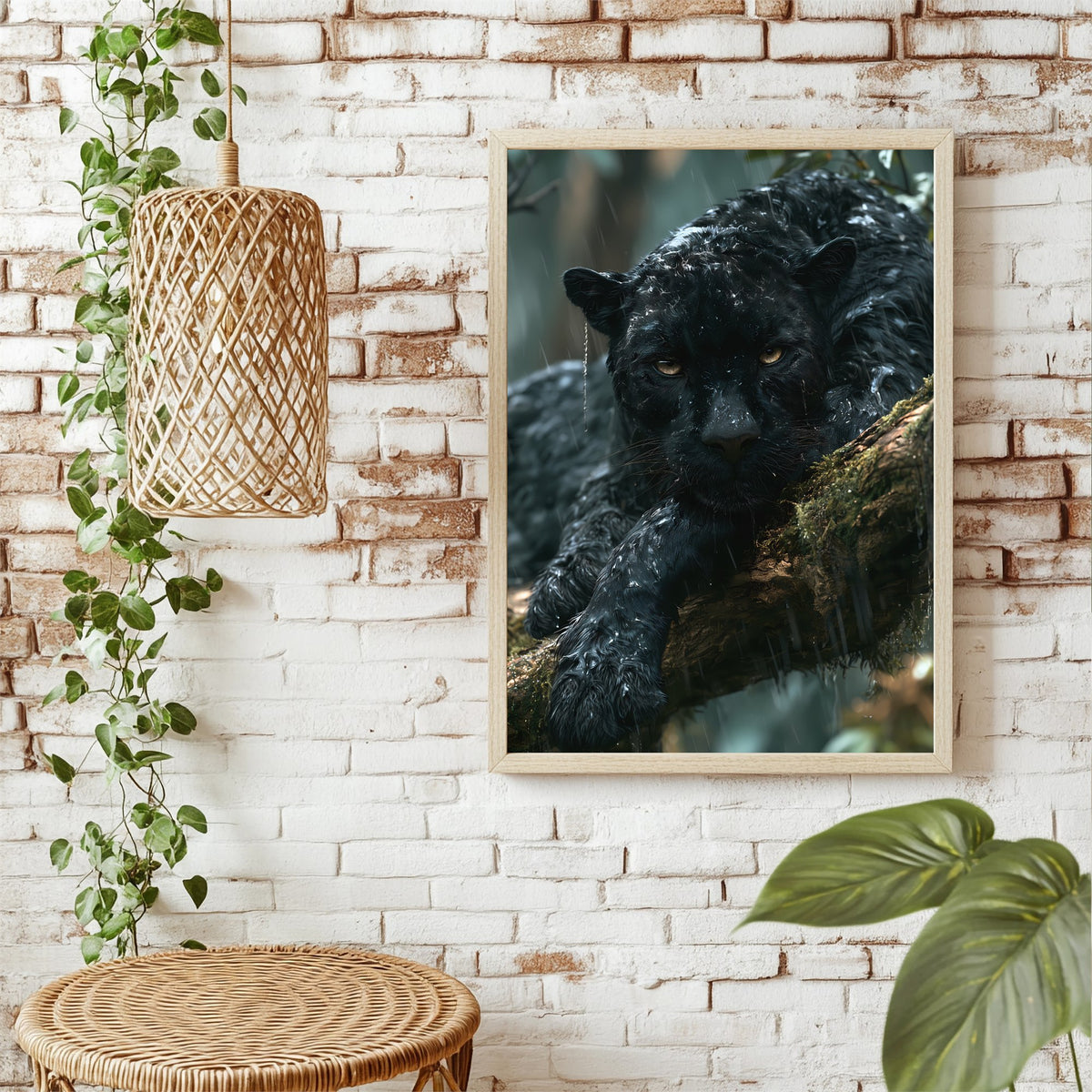 Schwarzer Panther im Regen Poster – Raumansicht 1