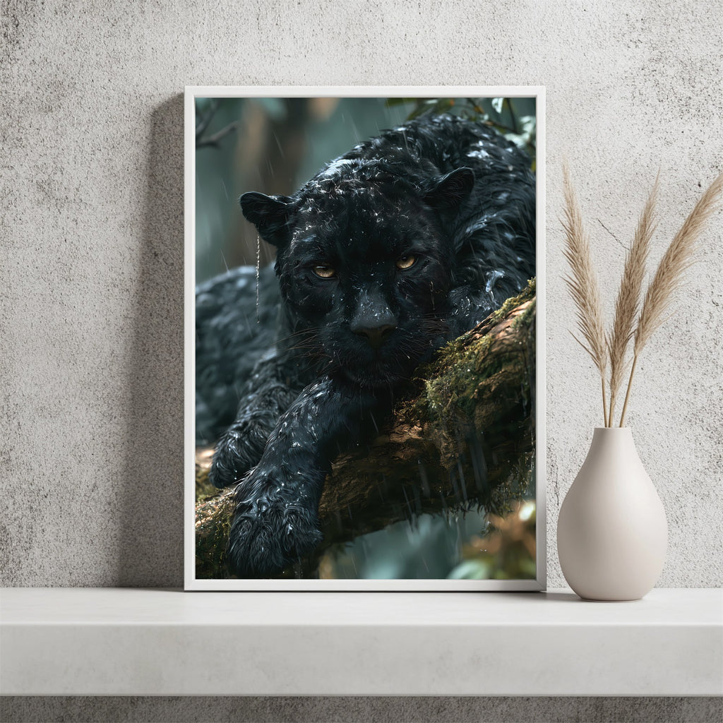 Schwarzer Panther im Regen Poster – Raumansicht 2