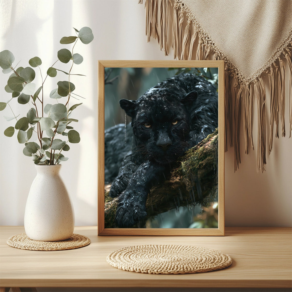 Schwarzer Panther im Regen Poster – Raumansicht 3