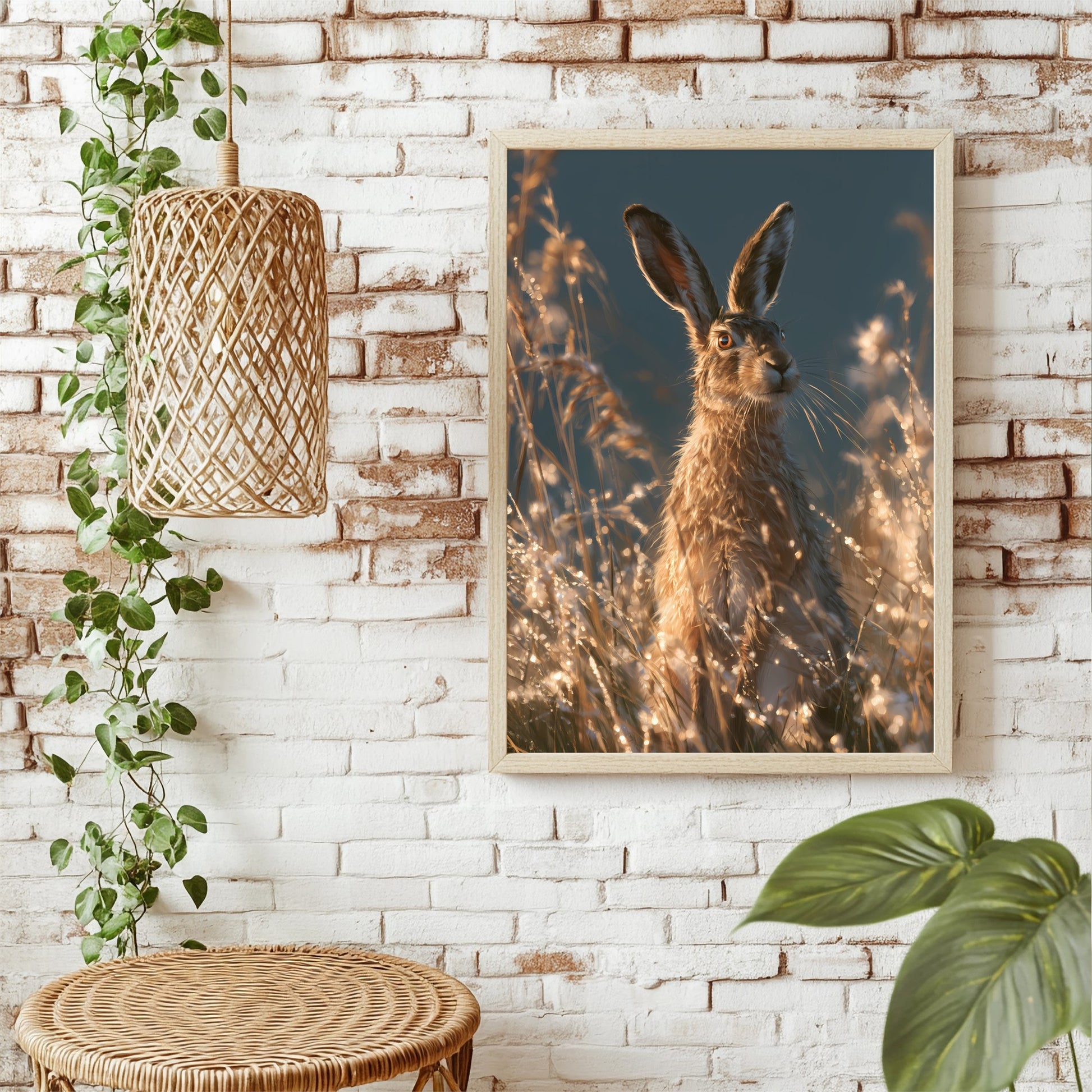 Feldhase im Abendlicht Poster – Raumansicht 1