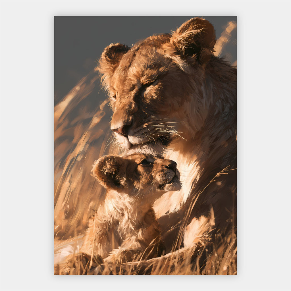 Löwin mit Jungtier Poster – Freisteller