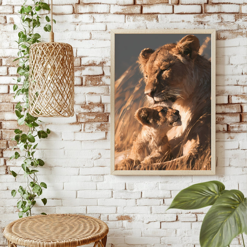 Löwin mit Jungtier Poster – Raumansicht 1