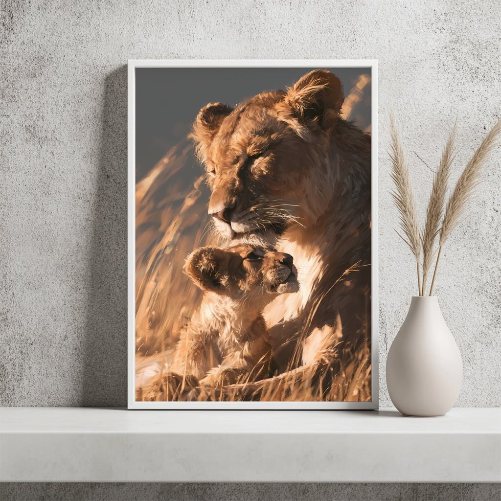 Löwin mit Jungtier Poster – Raumansicht 2