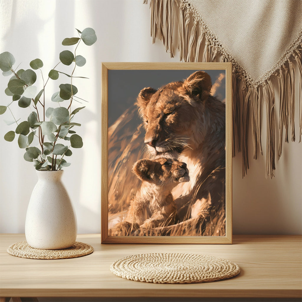 Löwin mit Jungtier Poster – Raumansicht 3