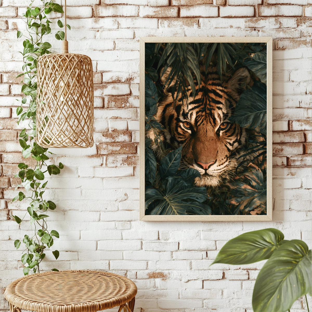 Tiger im Blätterdschungel Poster – Raumansicht 1