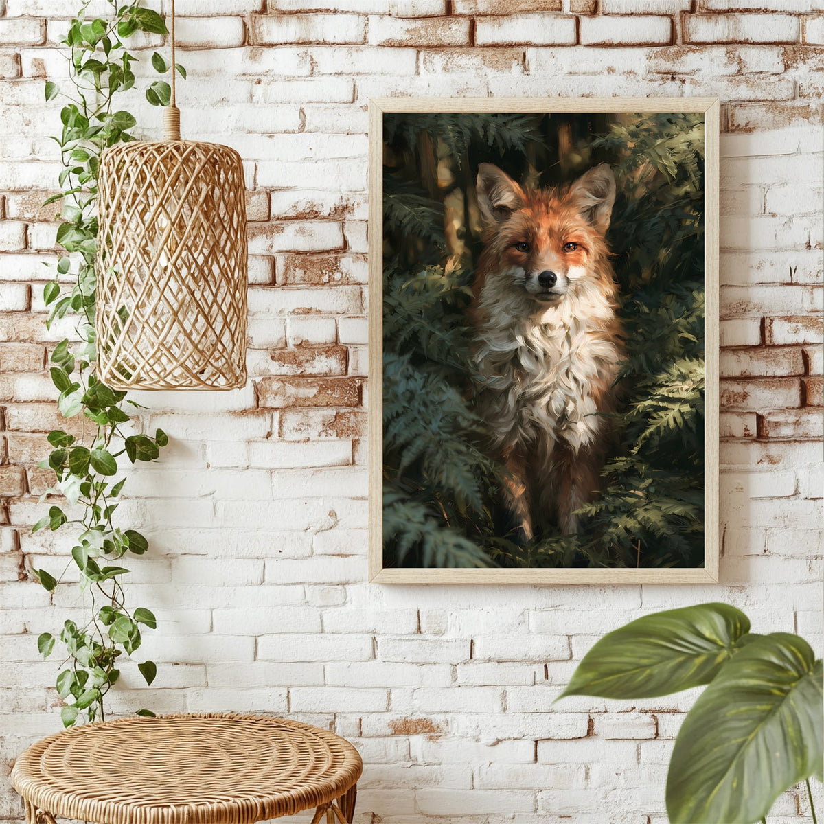 Rotfuchs im Farn Poster – Raumansicht 1