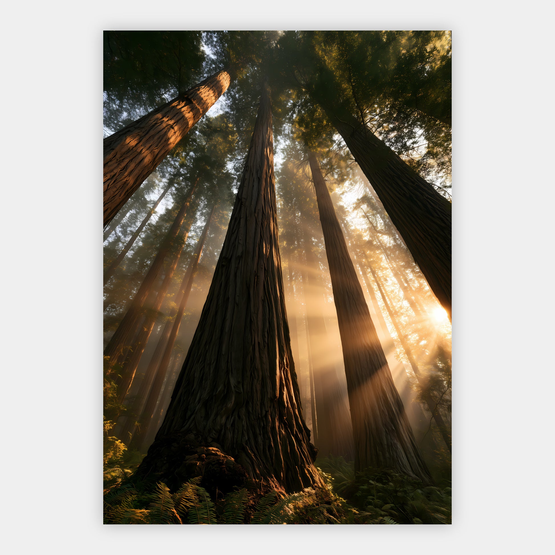 Redwoodwald mit Sonnenlicht Poster – Freisteller