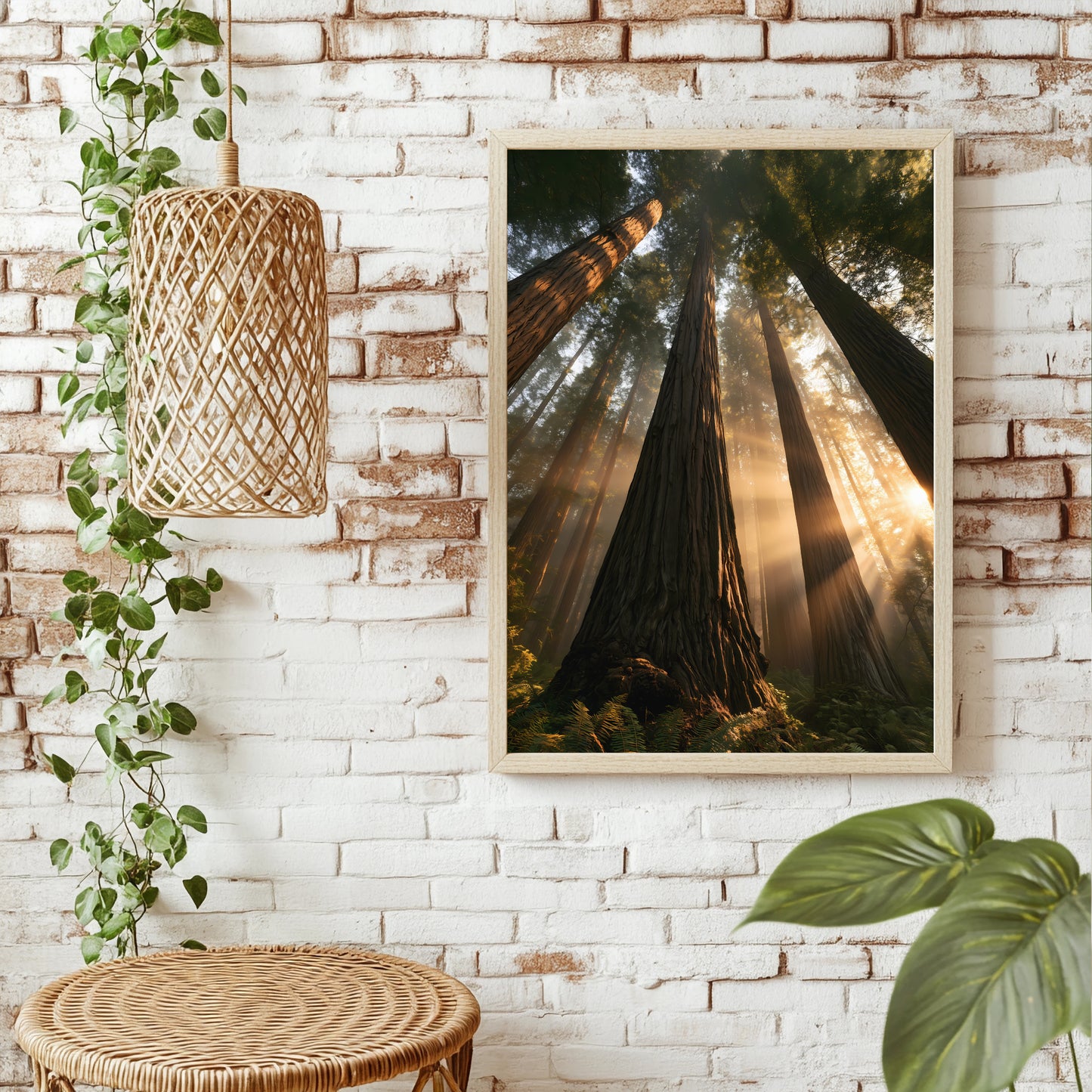 Redwoodwald mit Sonnenlicht Poster – Raumansicht 1