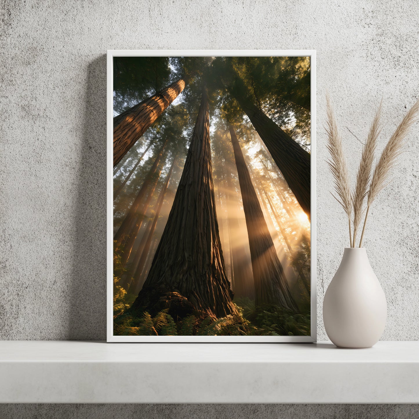 Redwoodwald mit Sonnenlicht Poster – Raumansicht 2