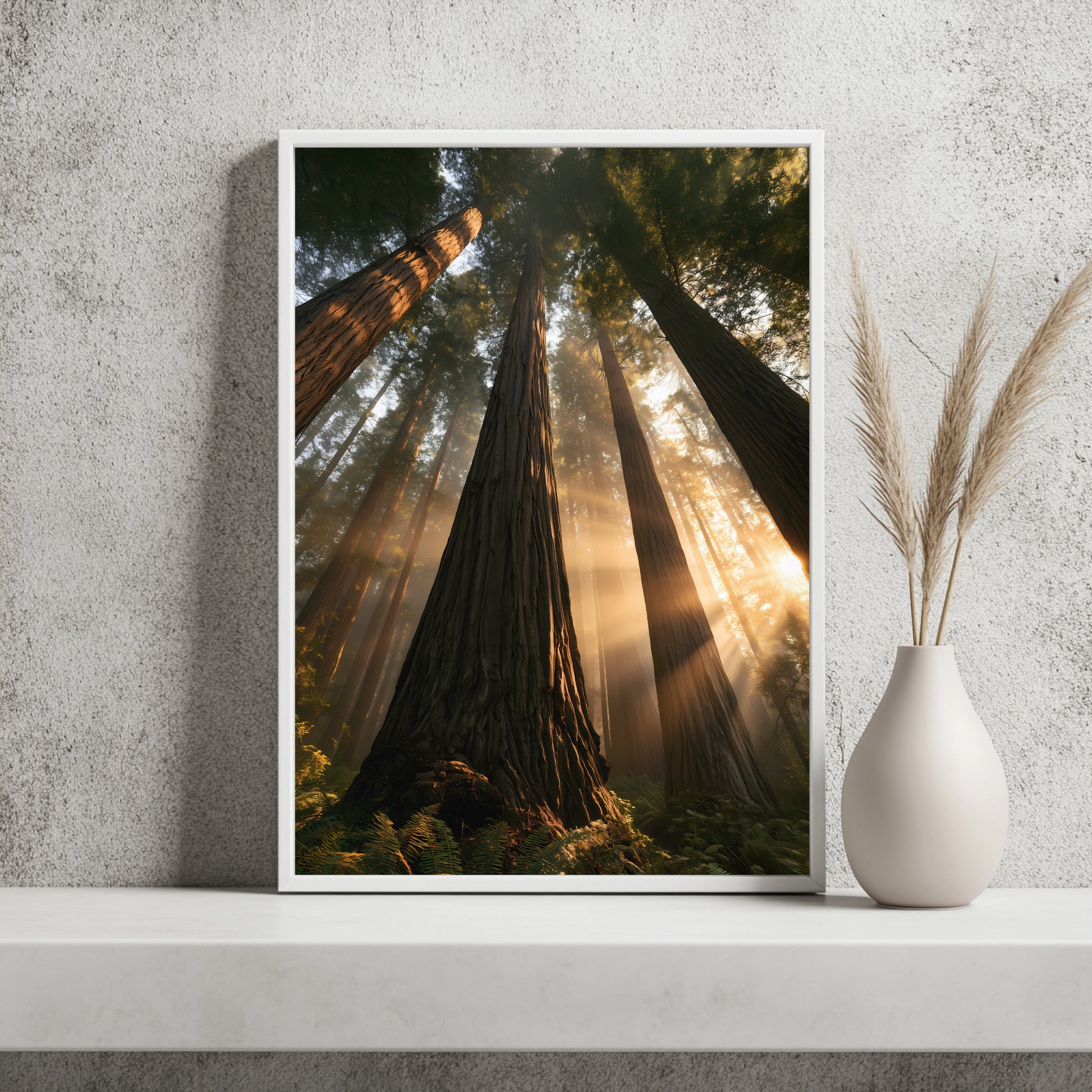 Redwoodwald mit Sonnenlicht Poster – Raumansicht 2