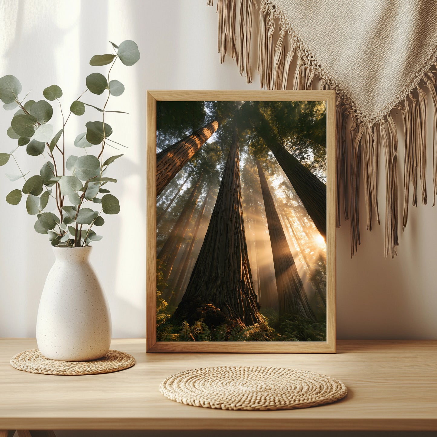 Redwoodwald mit Sonnenlicht Poster – Raumansicht 3