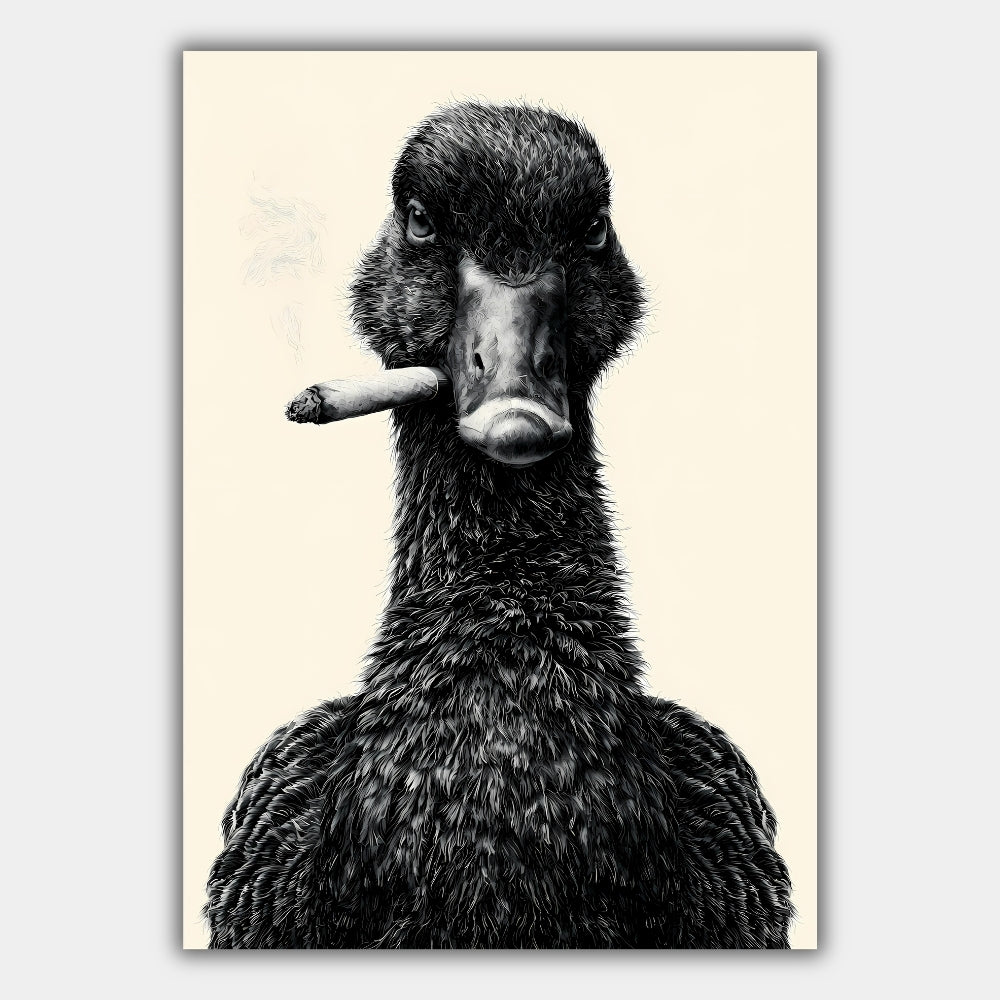 Ente Zigarre Schwarz Weiß Poster – Produktansicht 1