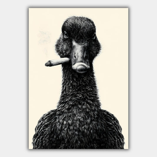 Ente Zigarre Schwarz Weiß Poster – Produktansicht 1