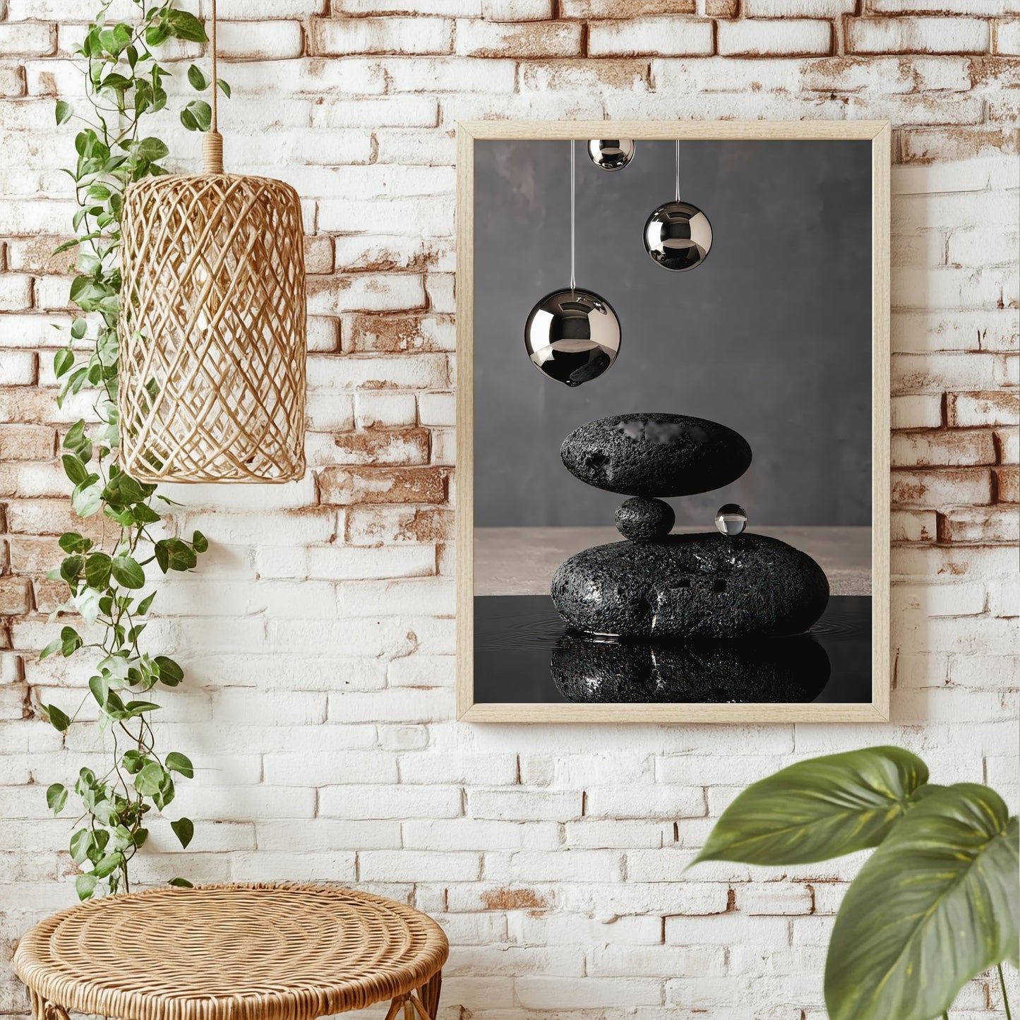 Chrom und Flusskiesel Poster – Raumansicht 1