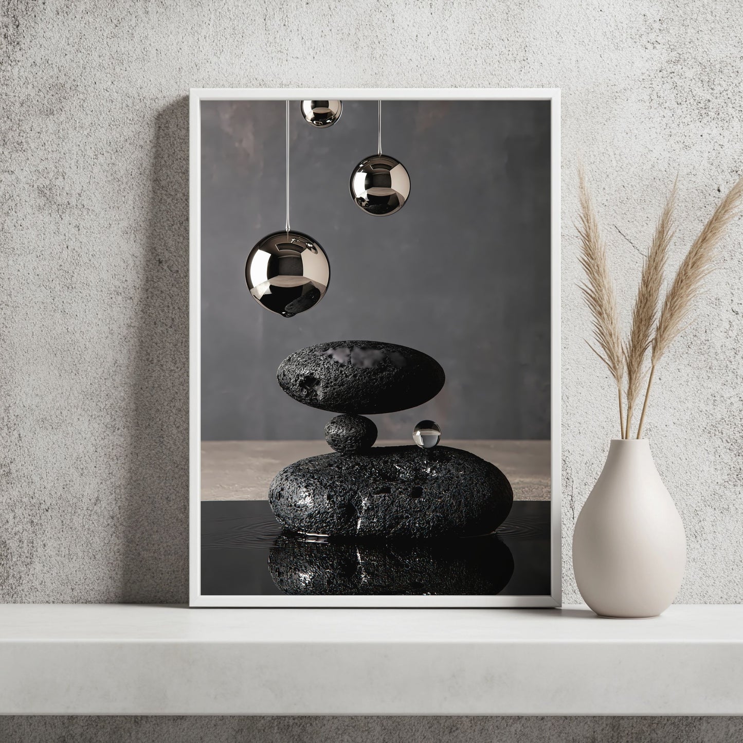 Chrom und Flusskiesel Poster – Raumansicht 2