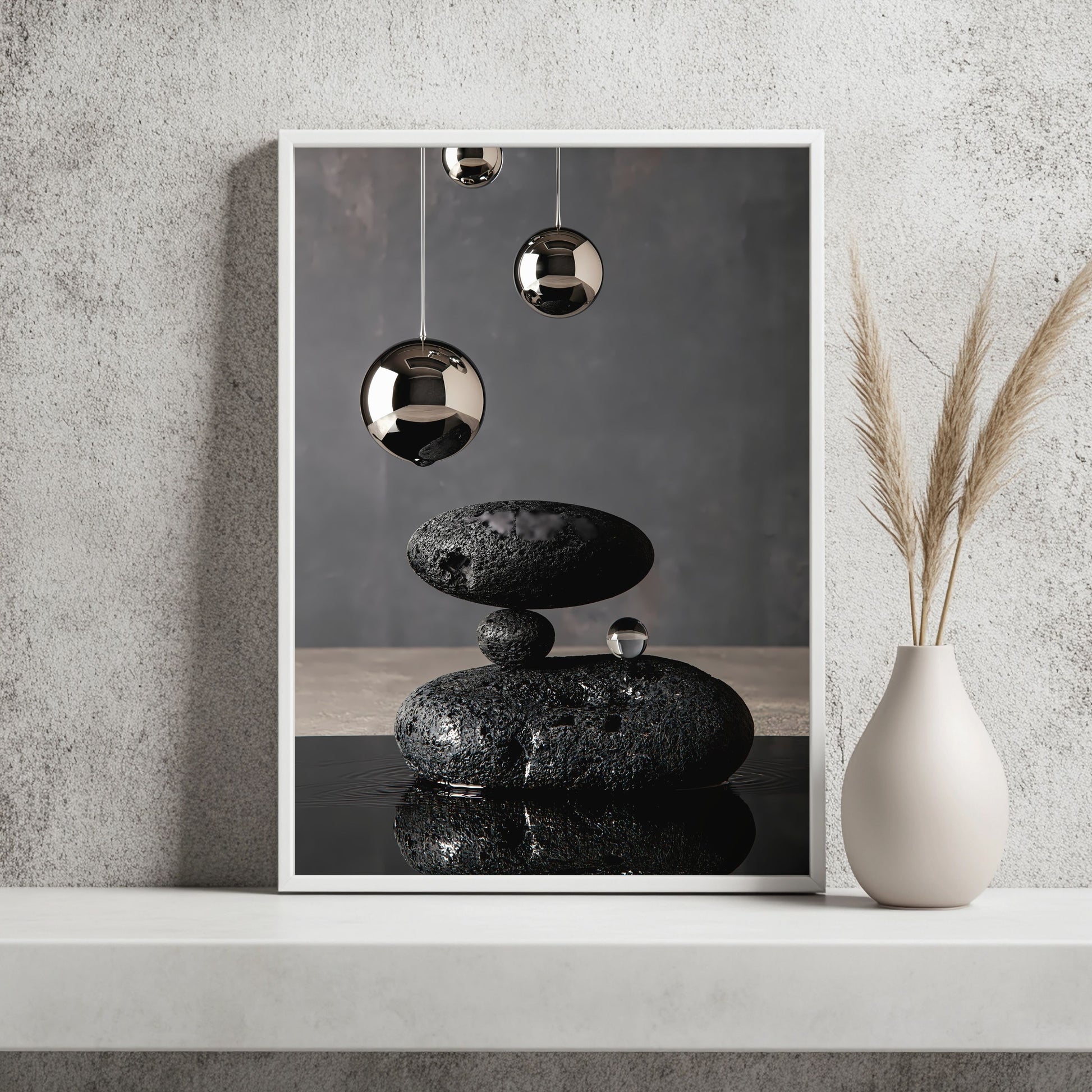 Chrom und Flusskiesel Poster – Raumansicht 2