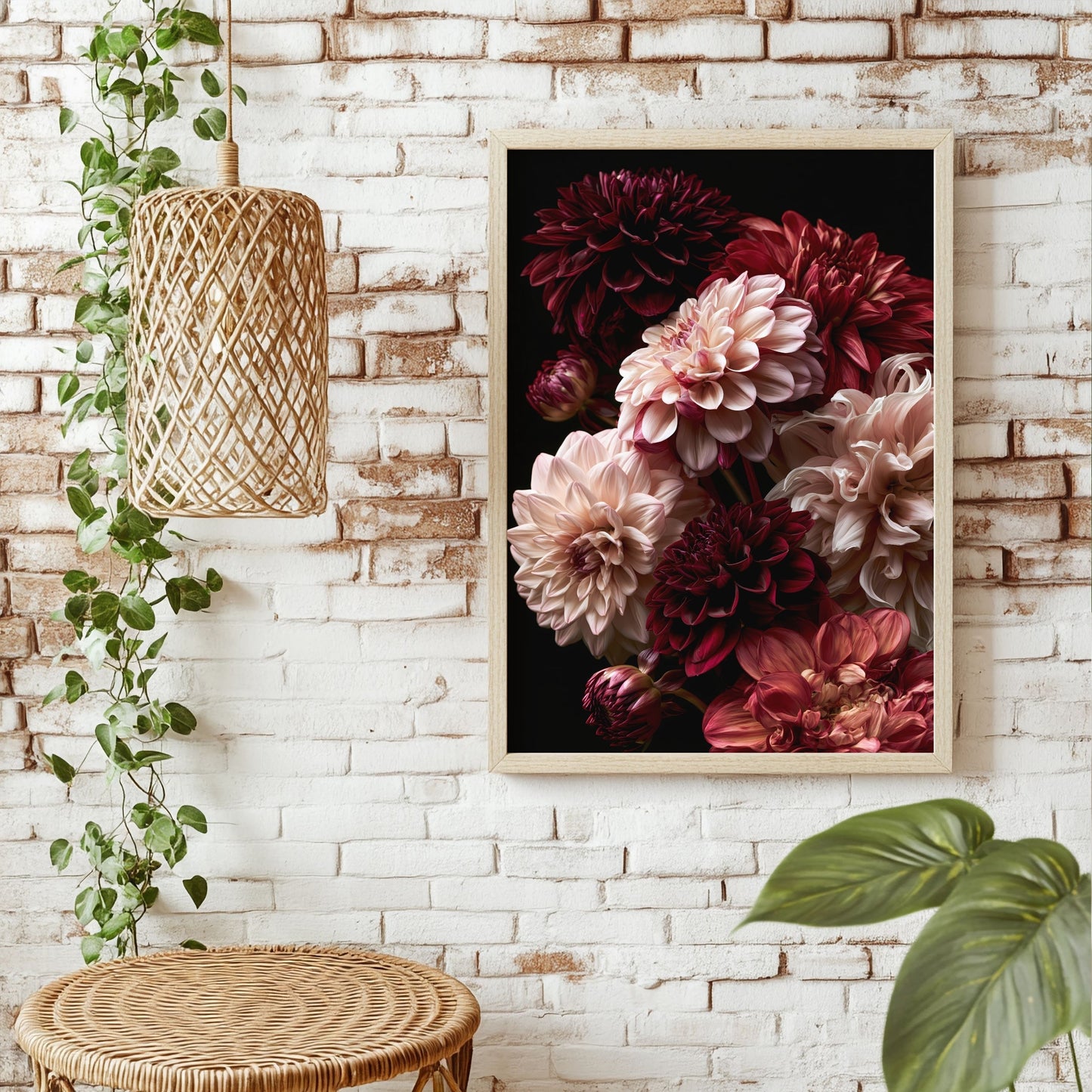 Dahlien auf dunklem Grund Poster – Raumansicht 1