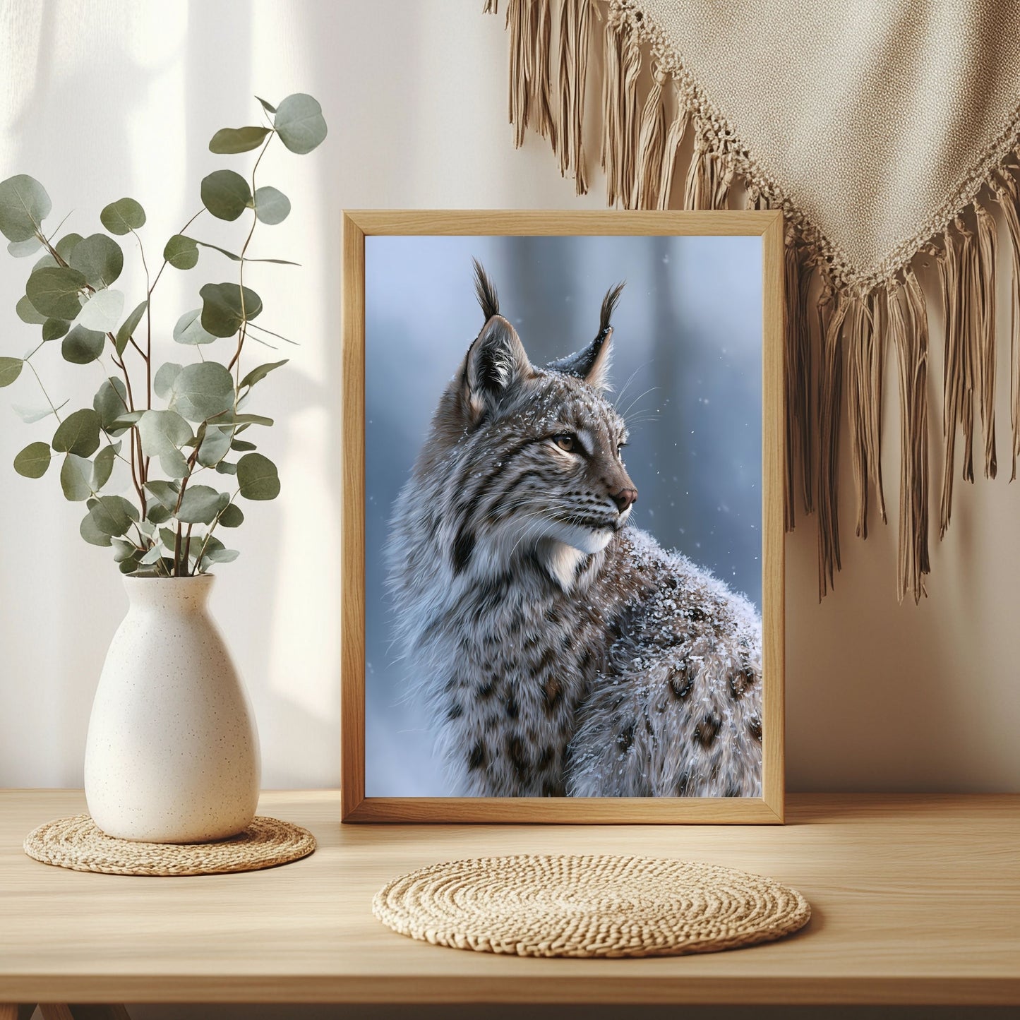 Luchs im Schneelicht Poster – Raumansicht 3