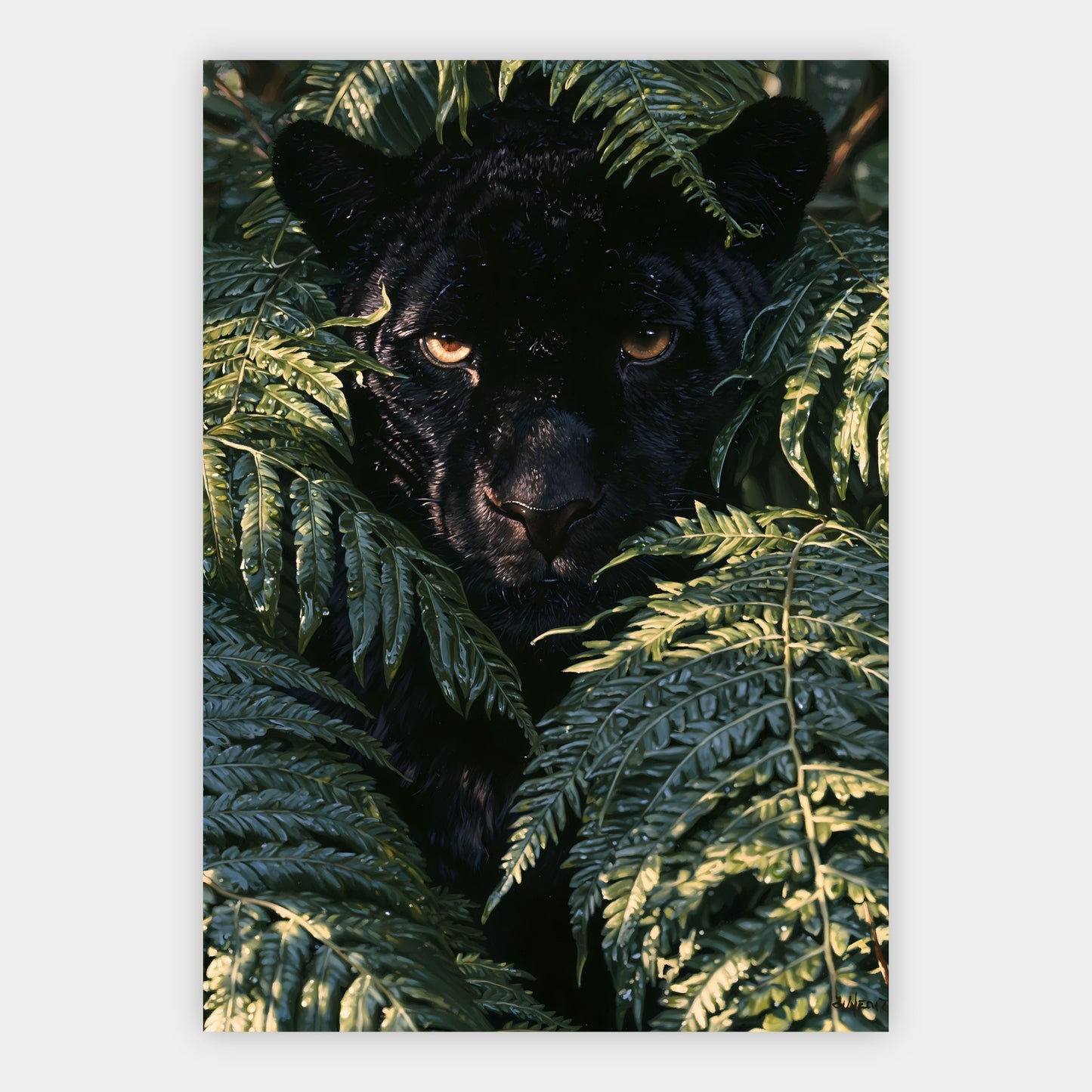 Schwarzer Panther im Farn Poster – Freisteller