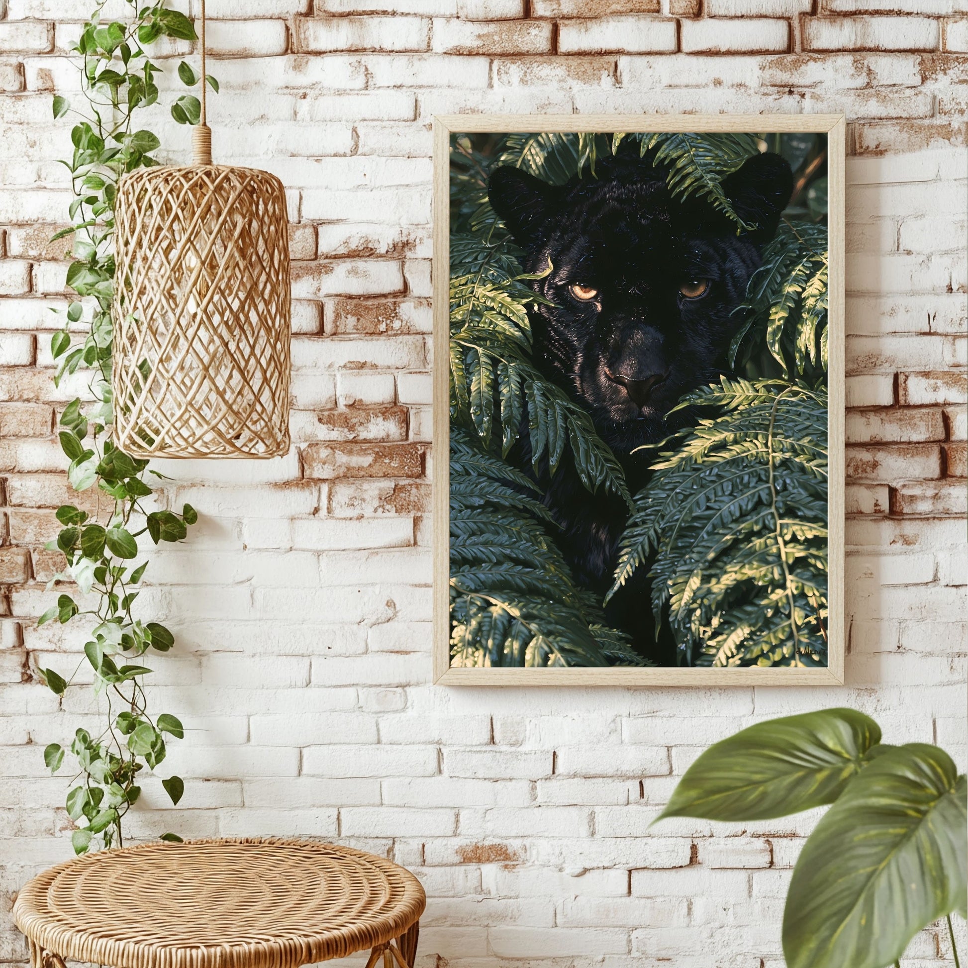 Schwarzer Panther im Farn Poster – Raumansicht 1