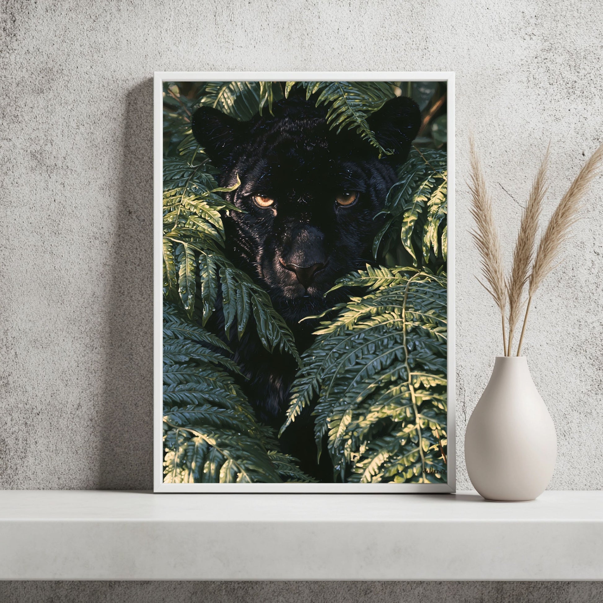 Schwarzer Panther im Farn Poster – Raumansicht 2