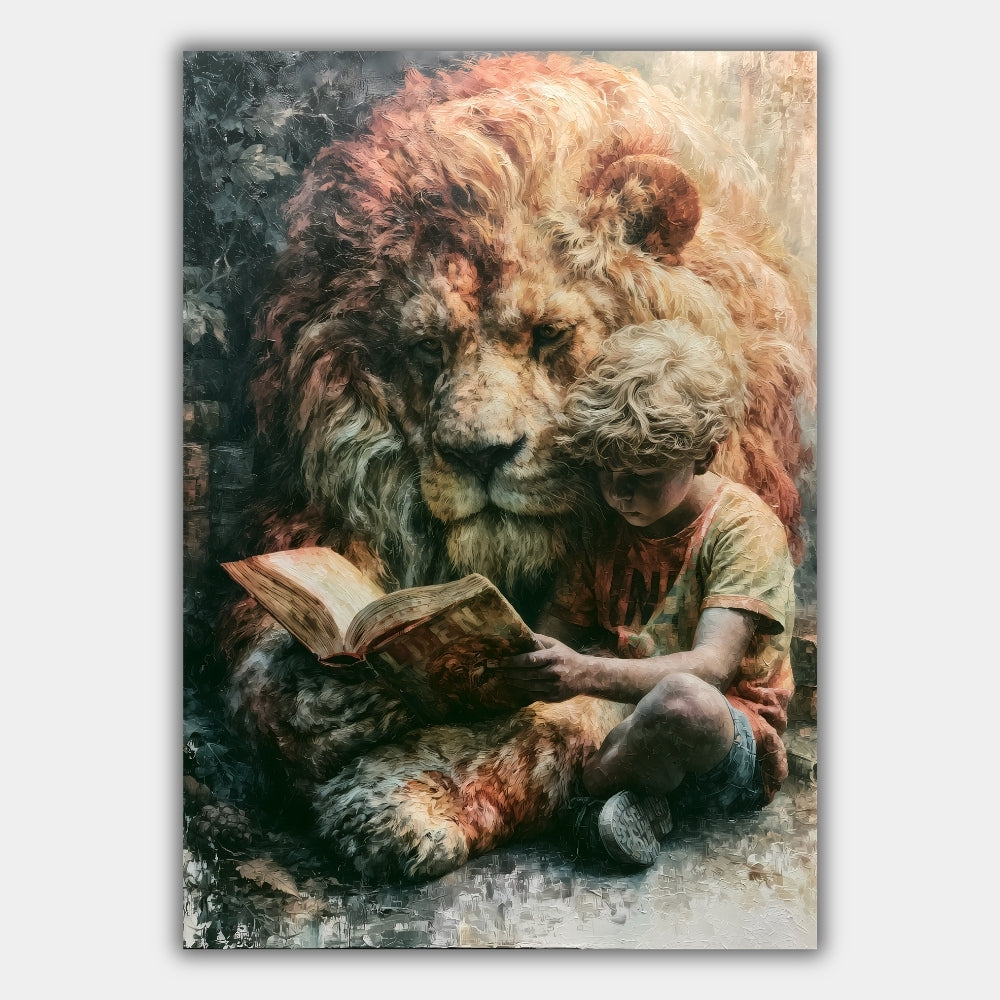 Junge und Löwe Kinderzimmer Poster – Produktansicht 1