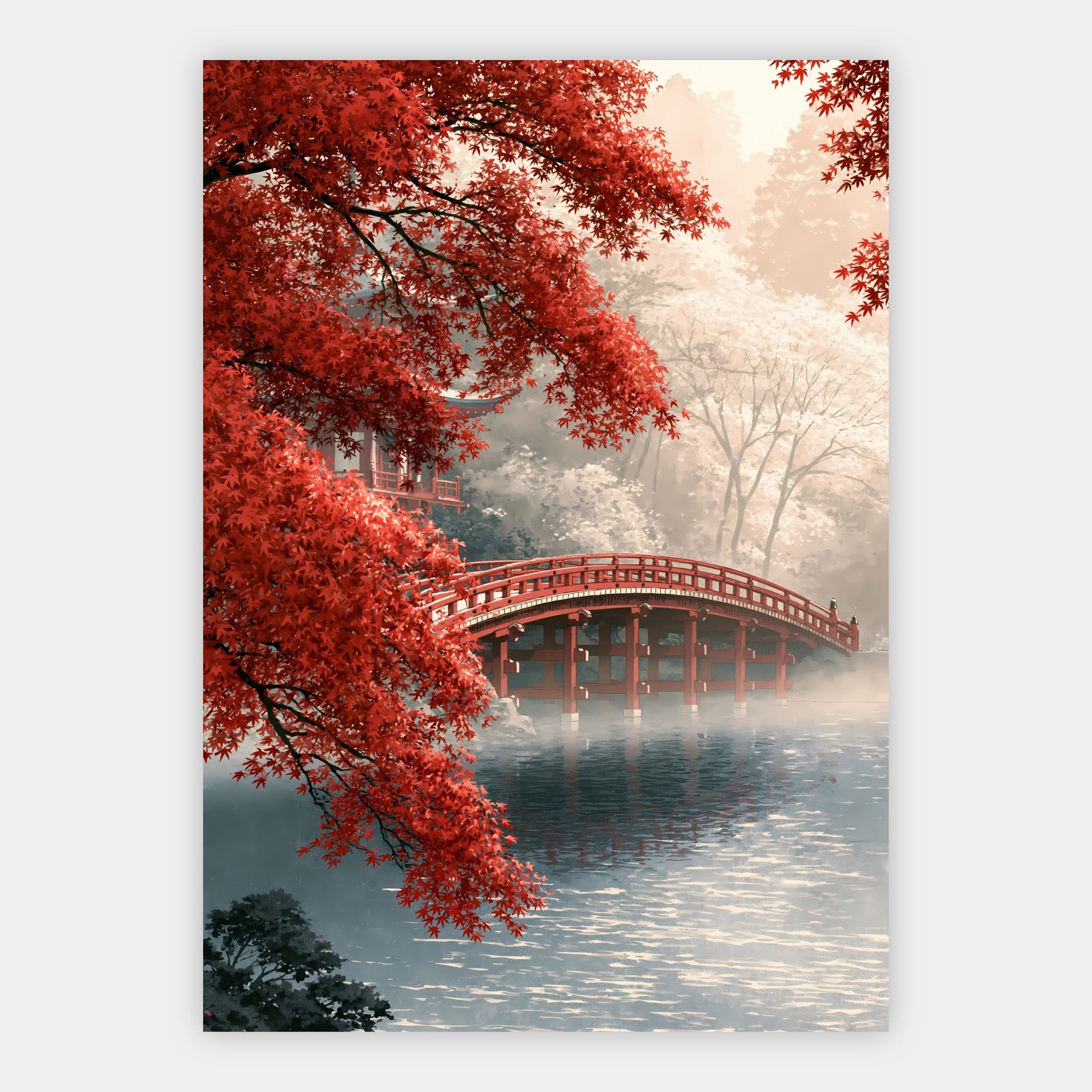 Ahornbrücke im Nebel Poster – Freisteller