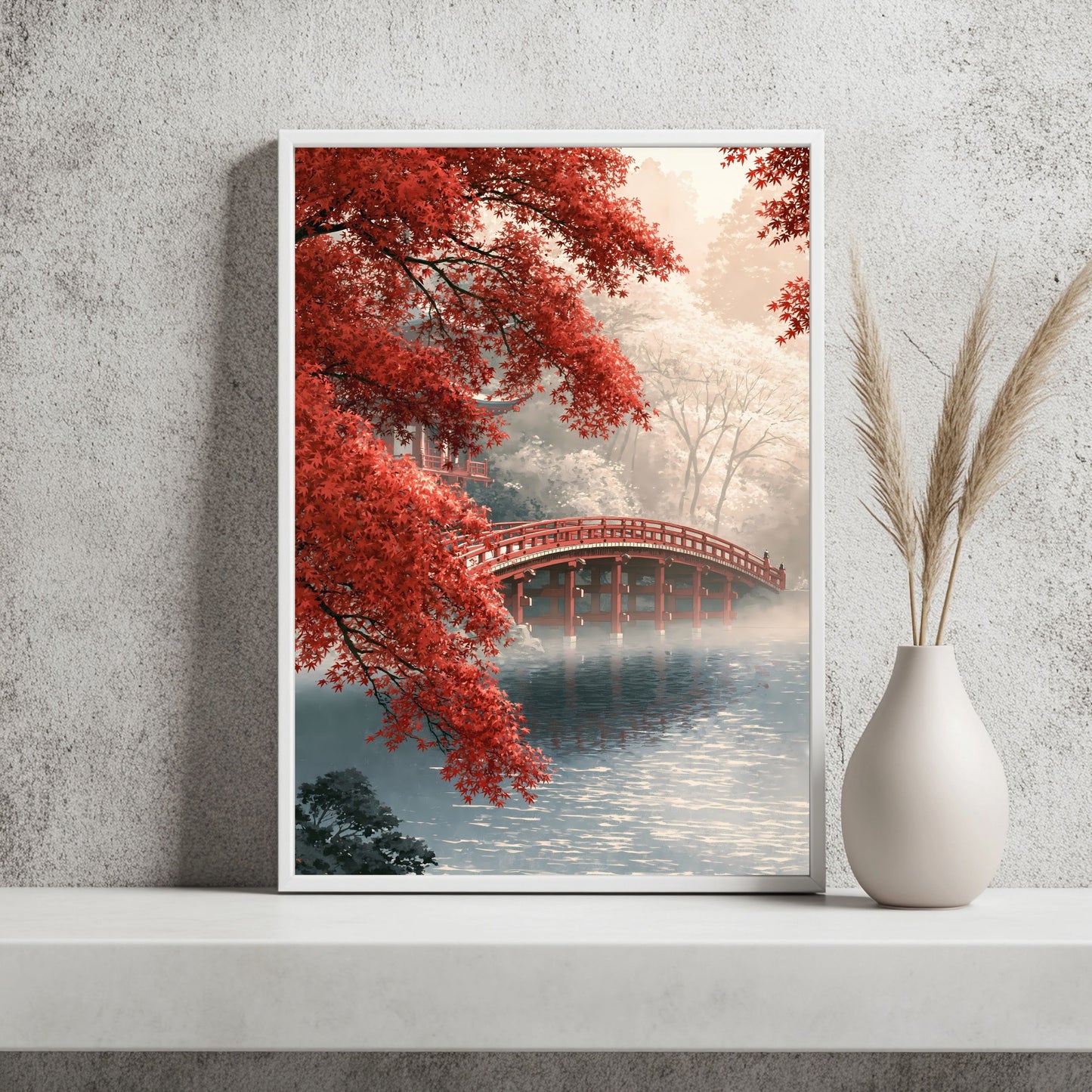 Ahornbrücke im Nebel Poster – Raumansicht 2
