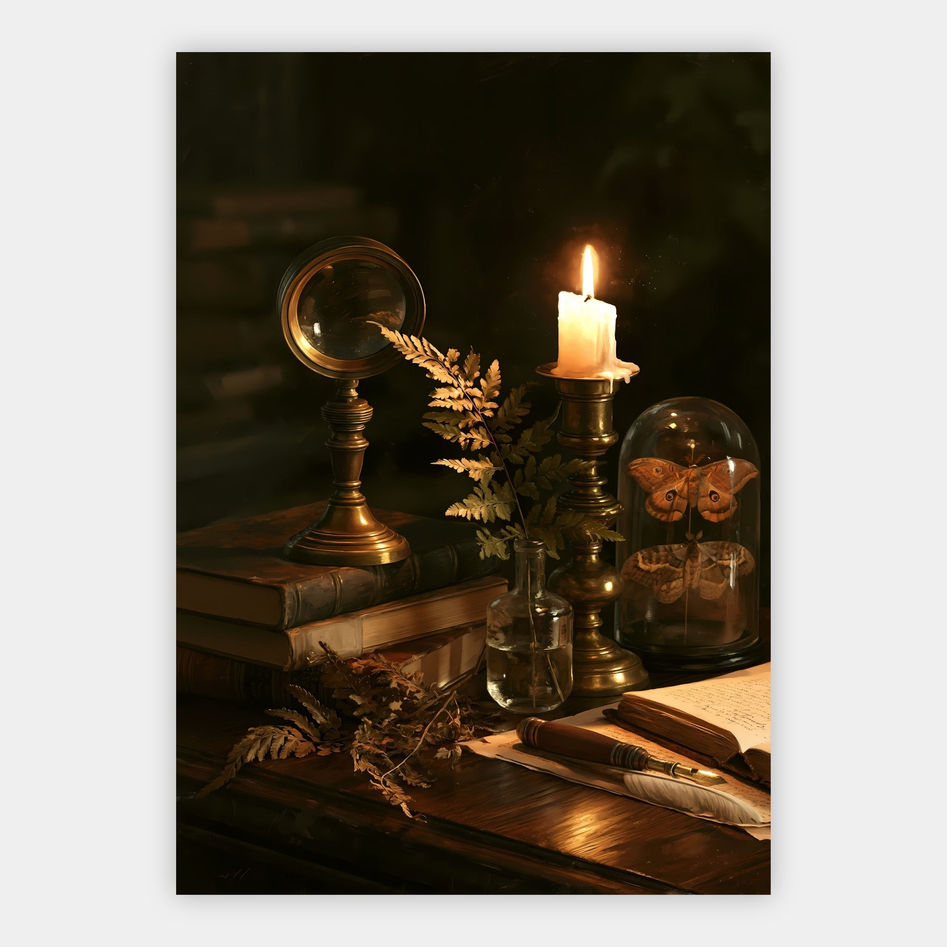 Mottensammlung am Schreibtisch Poster – Freisteller
