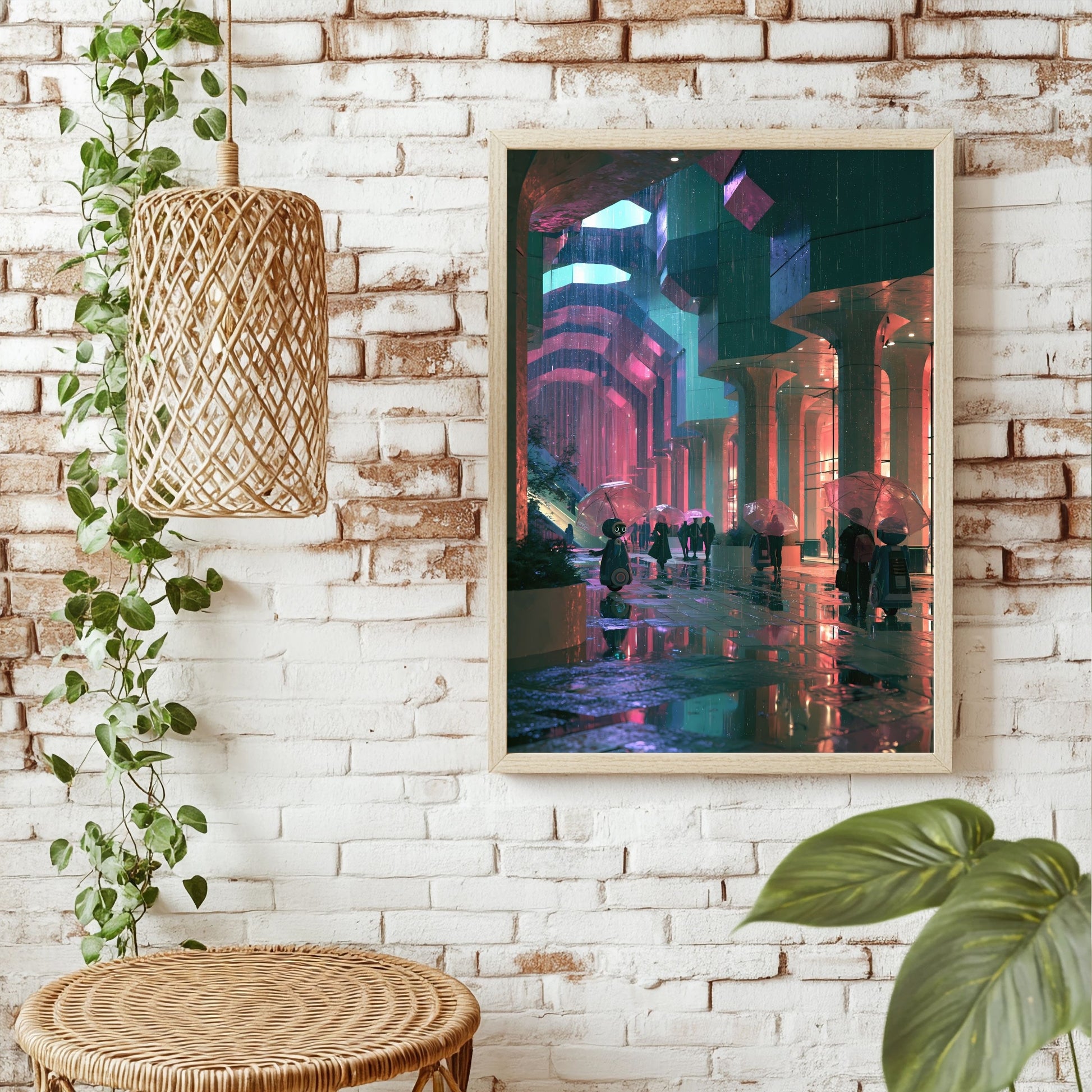 Neonpassage nach dem Regen Poster – Raumansicht 1