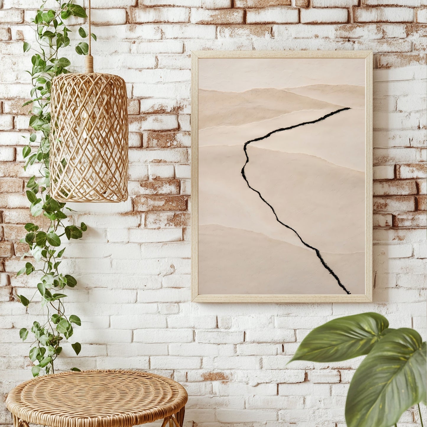Sand und schwarze Linie Poster – Raumansicht 1