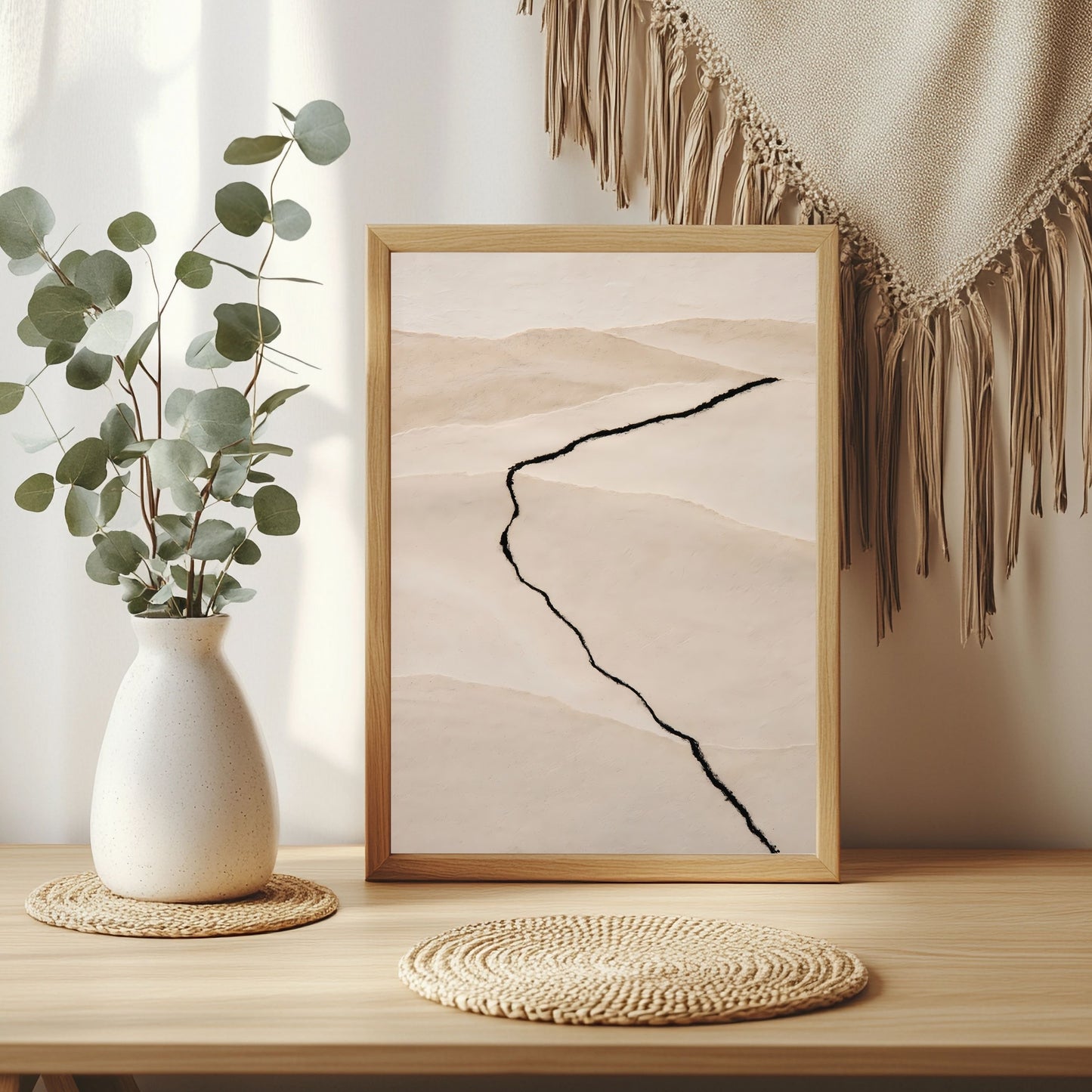 Sand und schwarze Linie Poster – Raumansicht 3