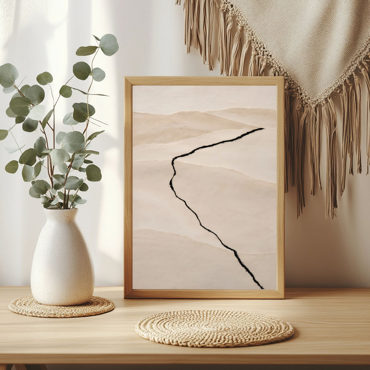 Sand und schwarze Linie Poster – Raumansicht 3
