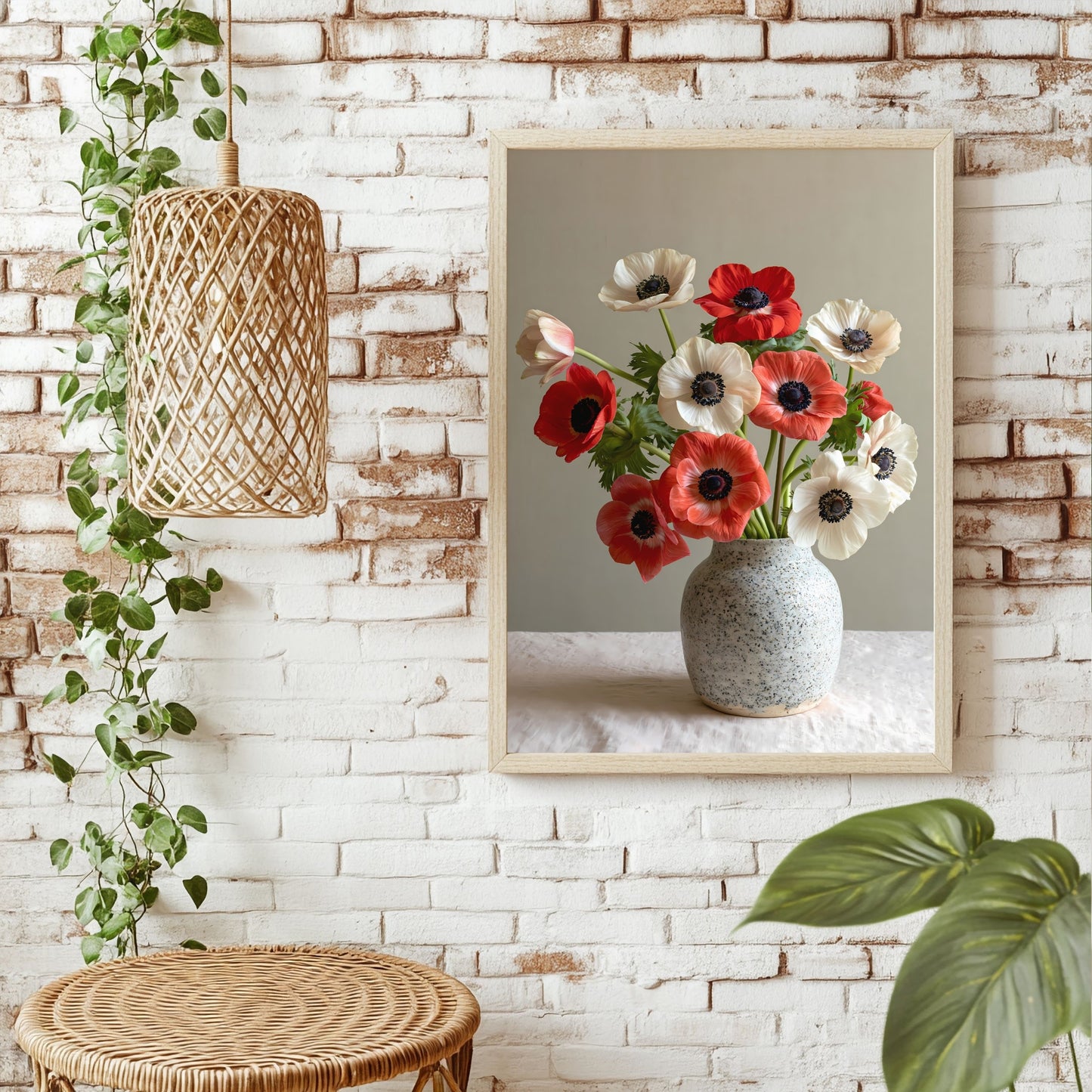 Anemonen in Keramikvase Poster – Raumansicht 1