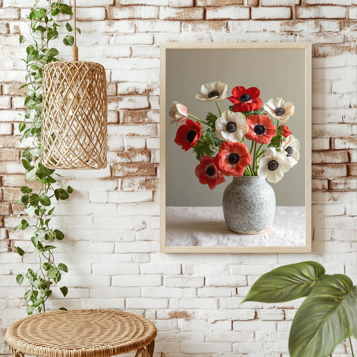 Anemonen in Keramikvase Poster – Raumansicht 1