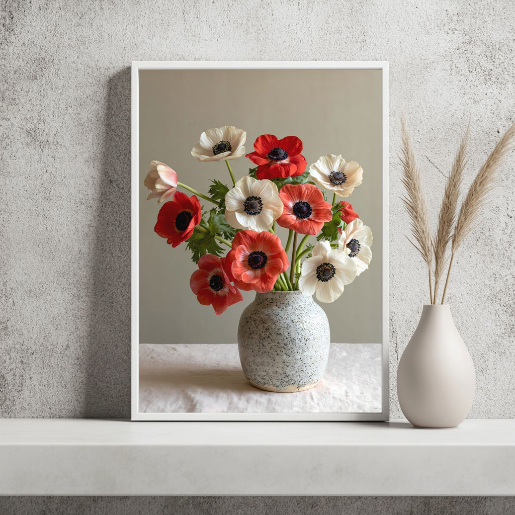 Anemonen in Keramikvase Poster – Raumansicht 2