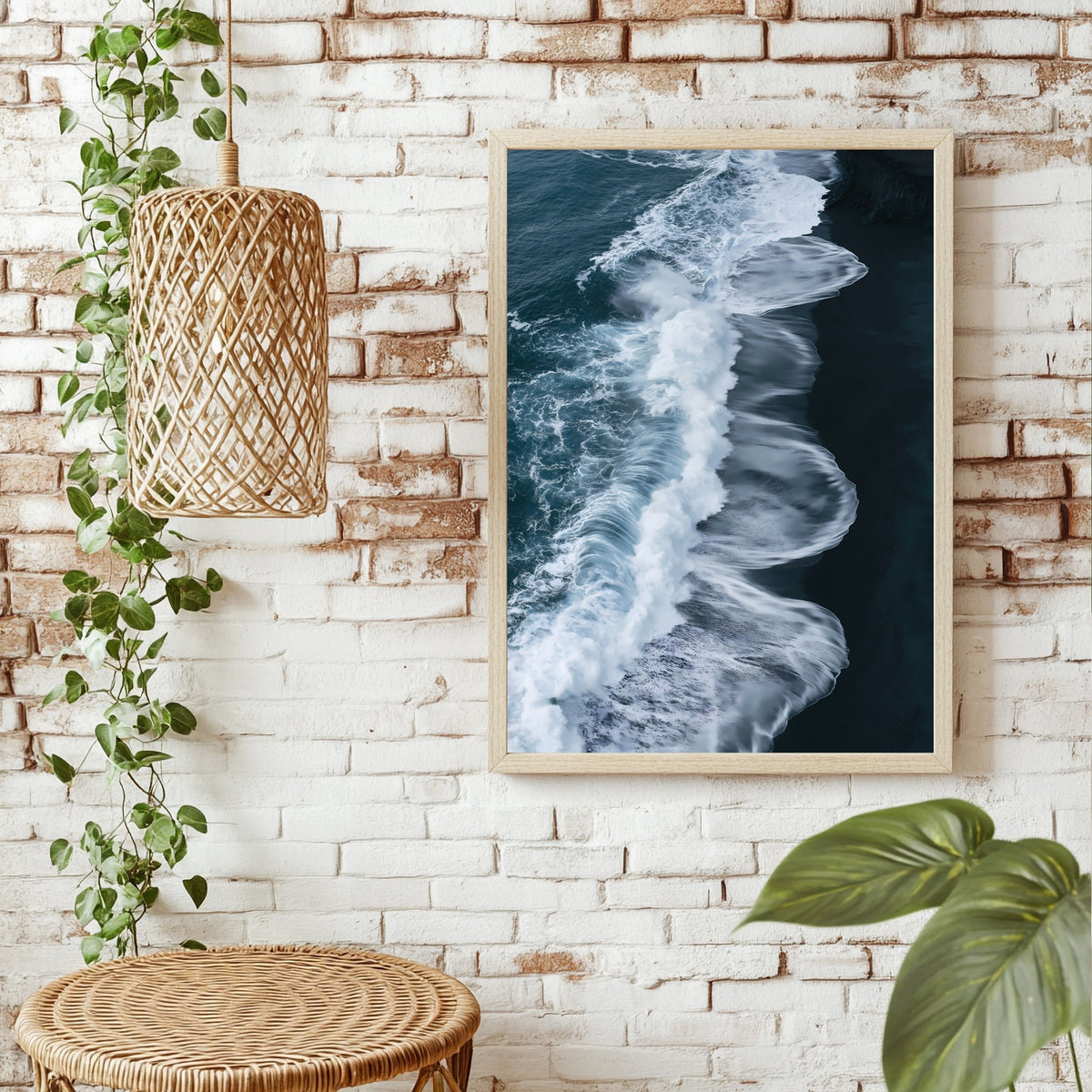 Schwarzer Strand und Brandung Poster – Raumansicht 1