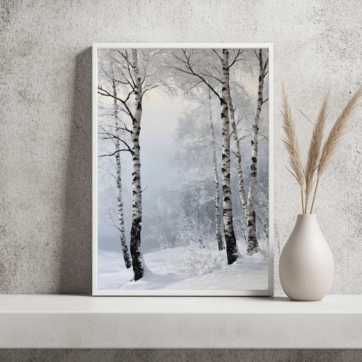 Birkenwald im Schnee Poster – Raumansicht 2