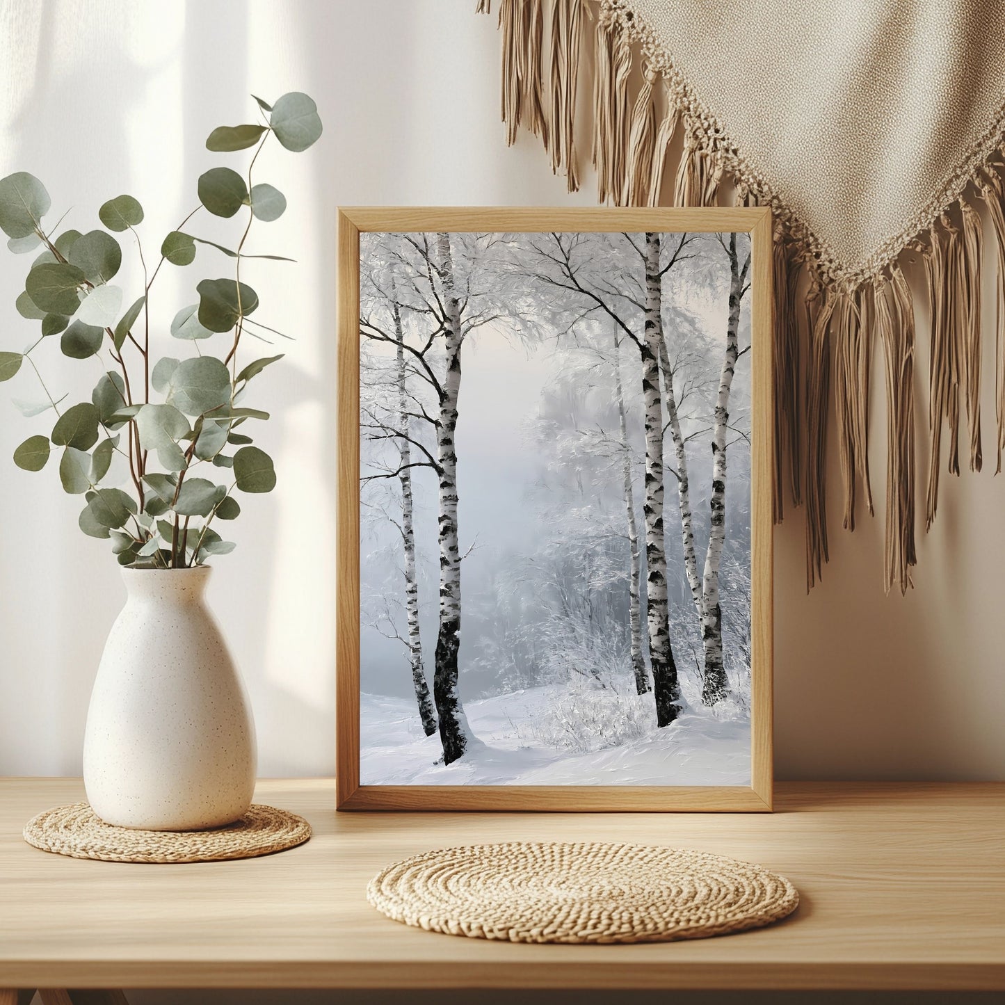 Birkenwald im Schnee Poster – Raumansicht 3